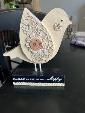 Cream Decorative Bird Figurine with Lace Accent